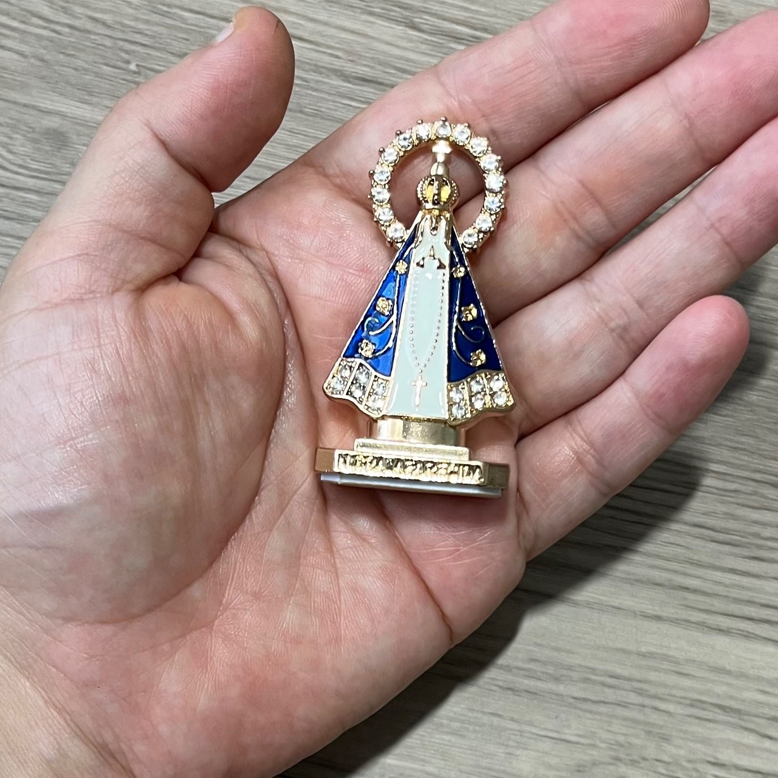 Mini Statue Nossa Senhora De Aparecida Metal Figurine 2 in Double Sided Catholic