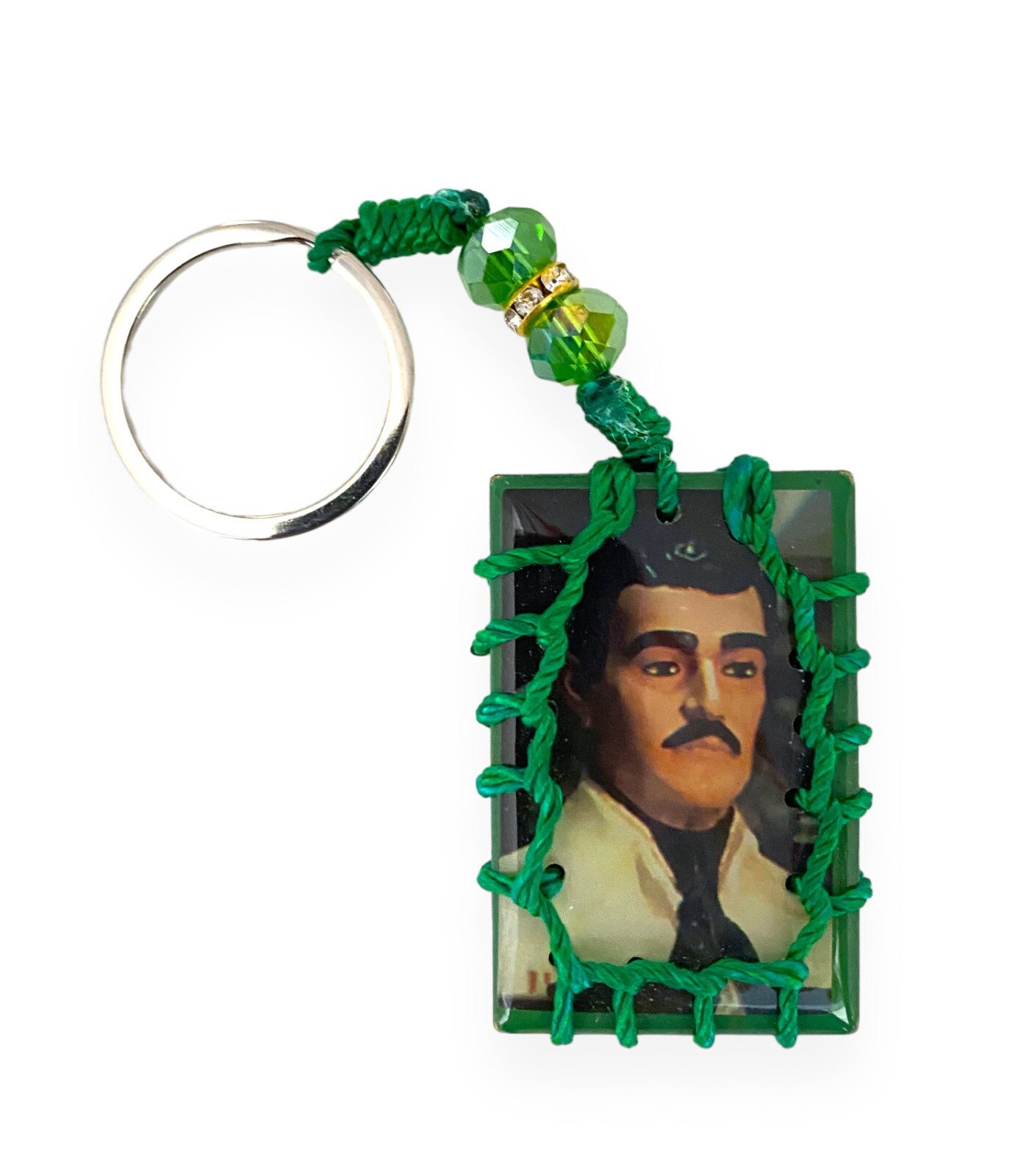 Jesus Malverde Green Rectangle Wooden Keychain Llavero Accessory Gift New