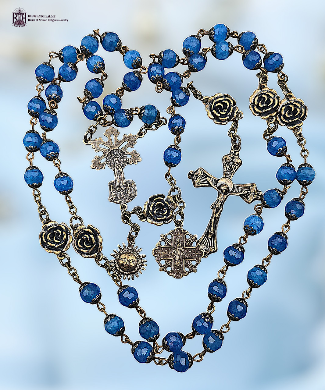 Lady of Fatima & Miraculous Mary Heirloom Rosary | Heritage Bronze| Blue Jade