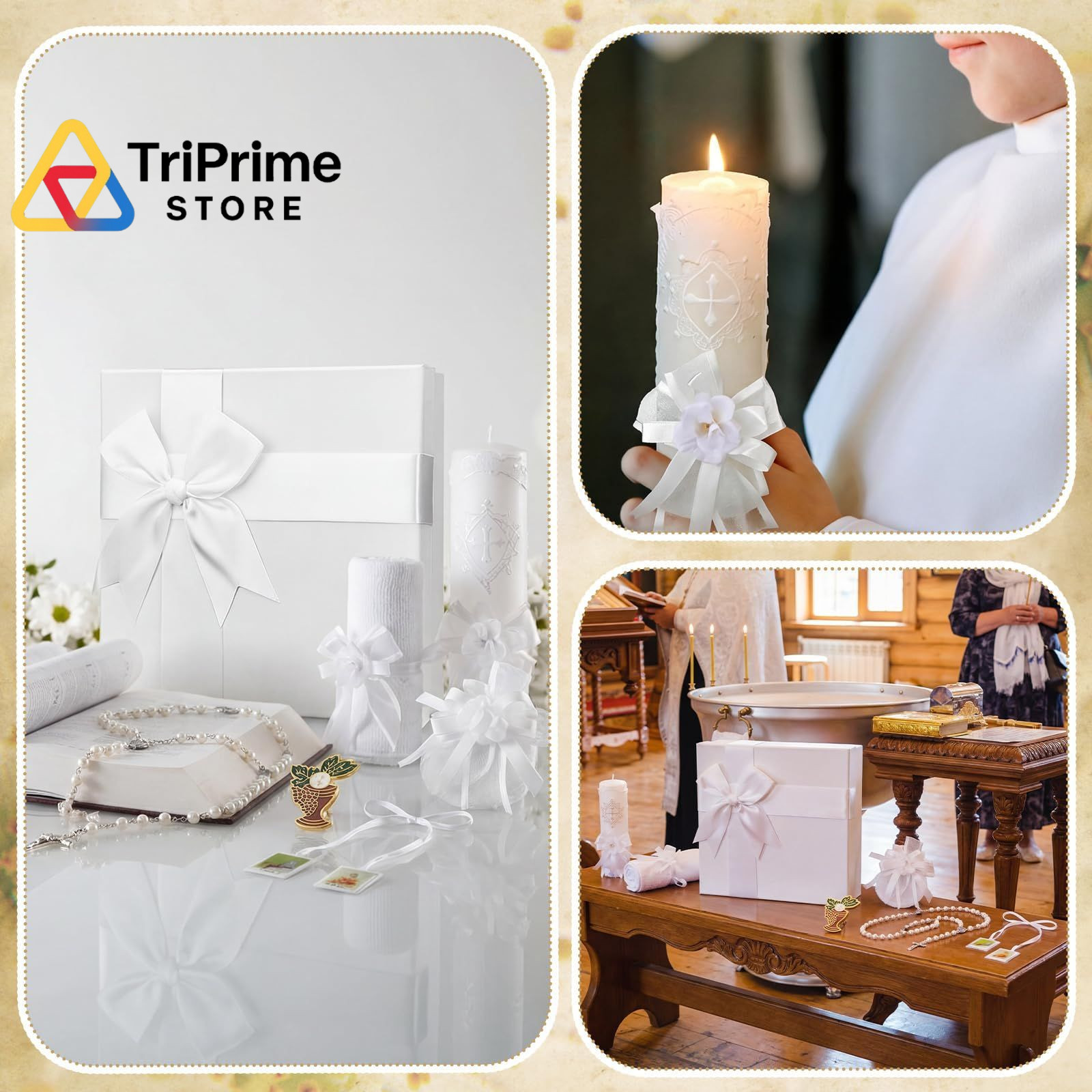 7 Pcs White Baptism Candle Set Catholic Baptismal Candle Towel Rosary Necklace S