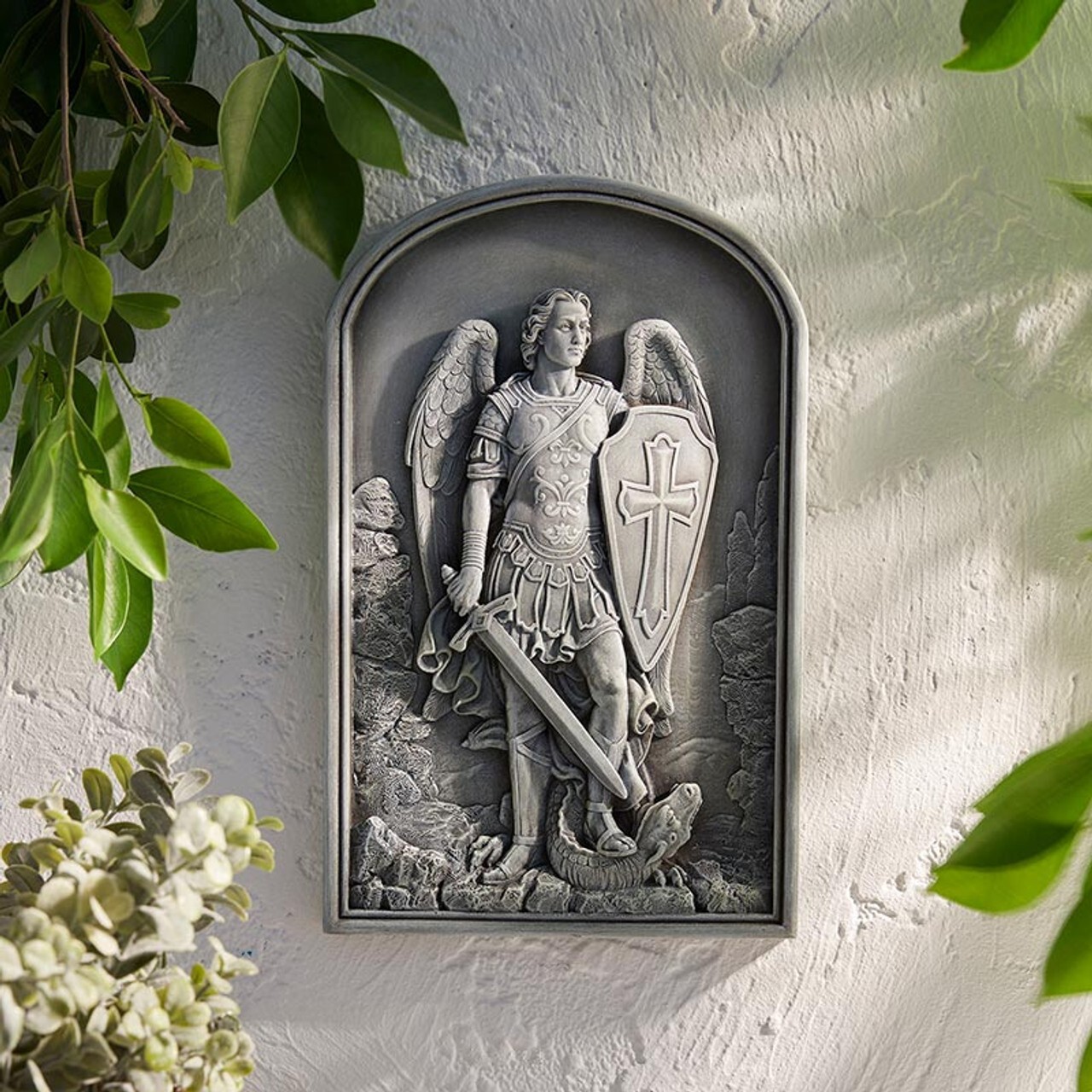 St. Michael Garden Plaque, 12.25” Outdoor Statues (USUALLY SHIPS WITHIN 2 DAYS)