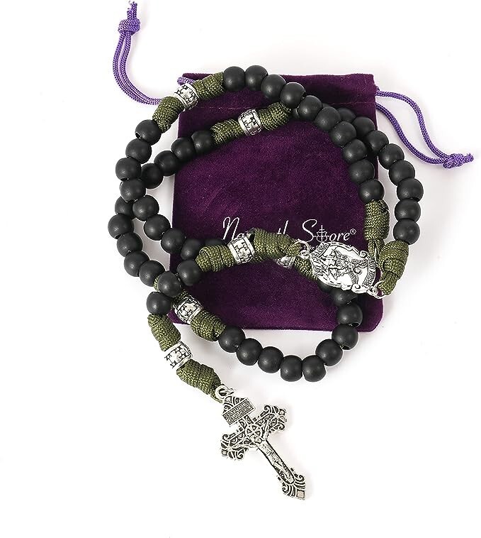 St Michael Paracord Rosary Rugged Beaded Cord Necklace Catholic Pardon Crucifix