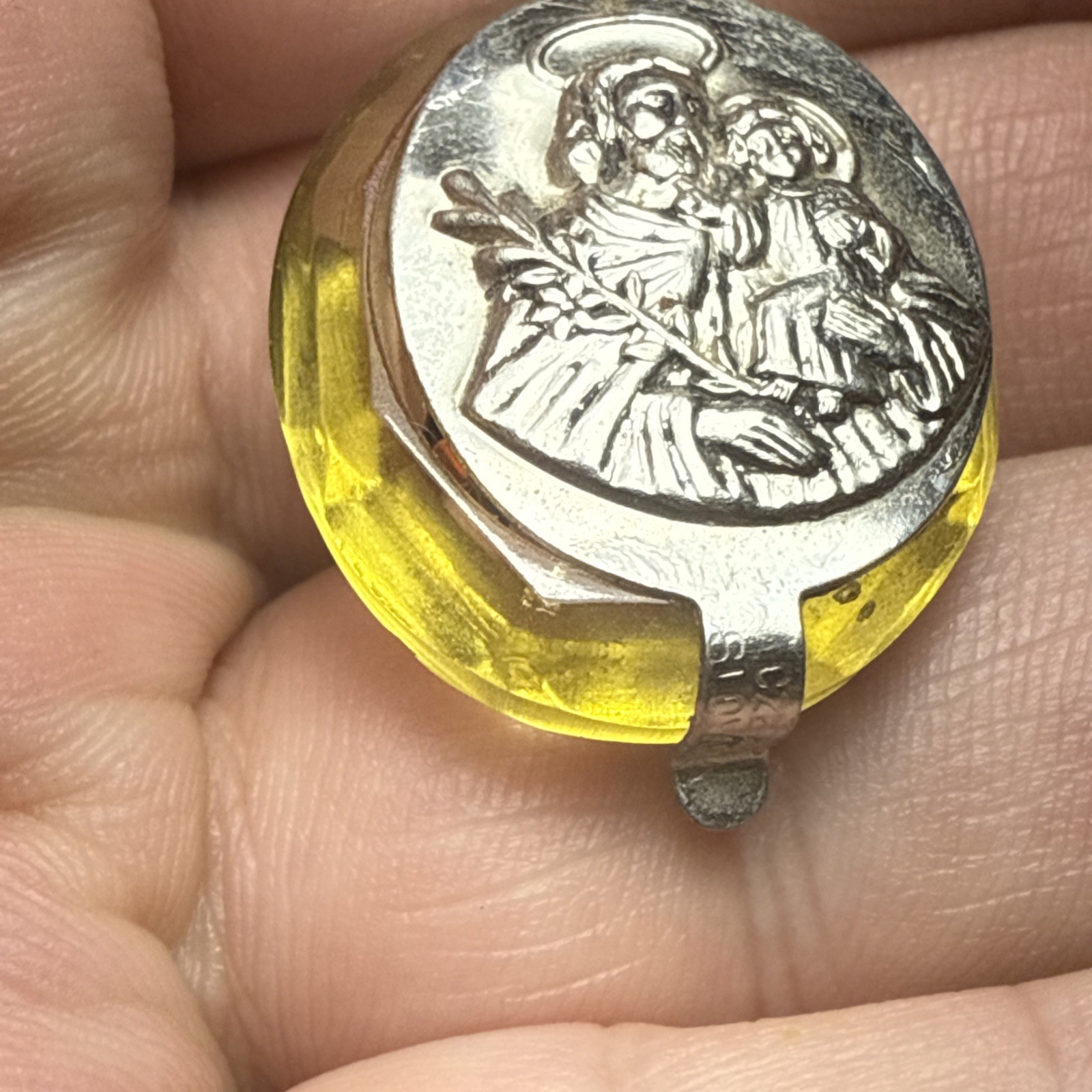 mini rosary Czech Glass In Czech Lucite Holder Pendant Antique Czechoslovakia