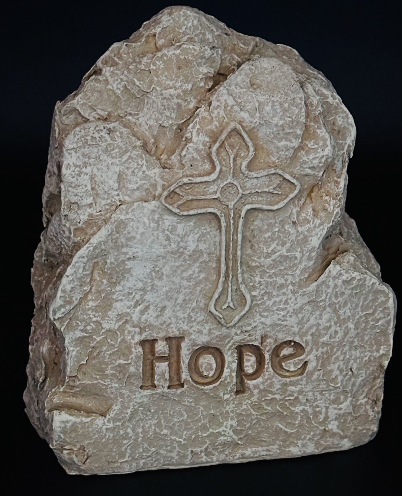 Vintage Inspirational Resin Stone Rock “Hope” Statue Cross Crucifix NIB NOS