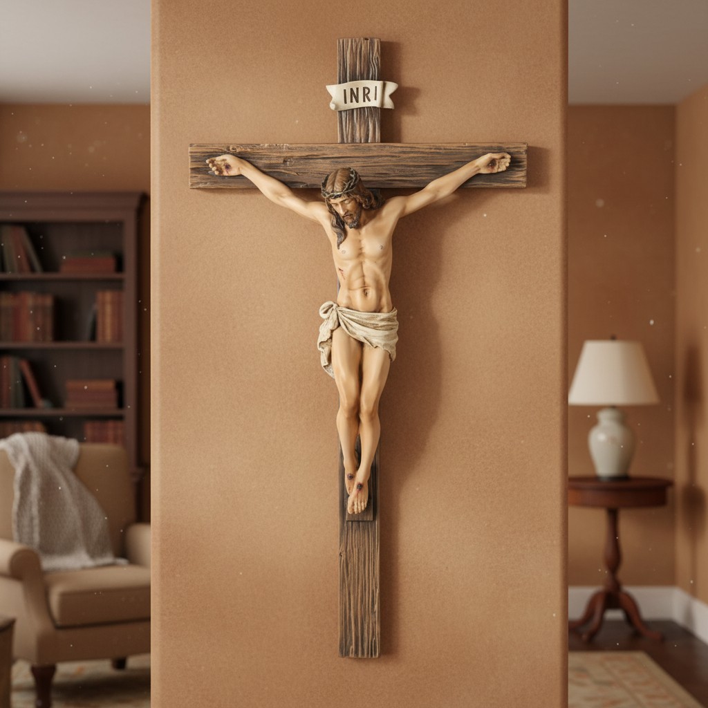 Handmade 20.75″ Catholic Wall Cross – Elegant Renaissance Sculpture for Devotion