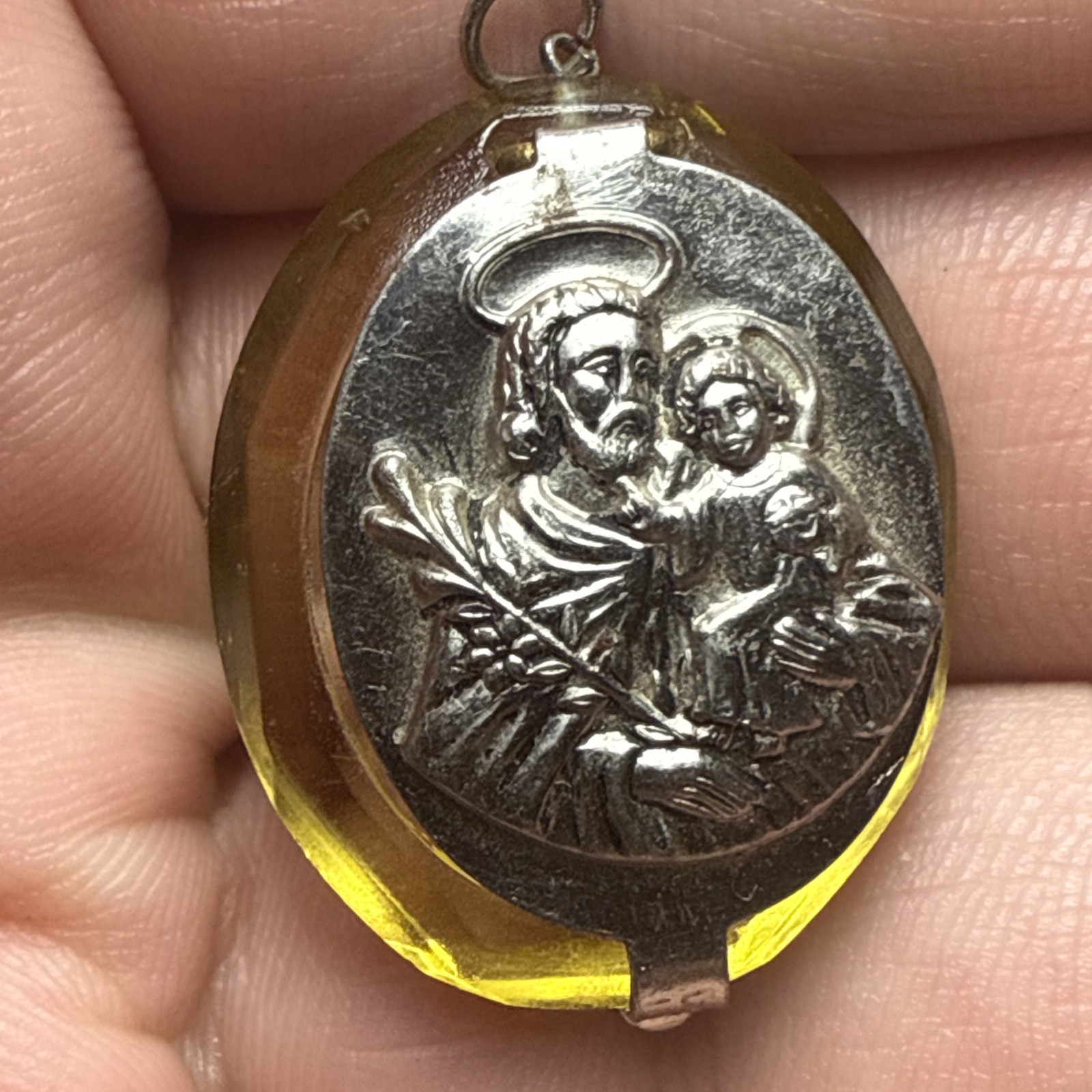 mini rosary Czech Glass In Czech Lucite Holder Pendant Antique Czechoslovakia