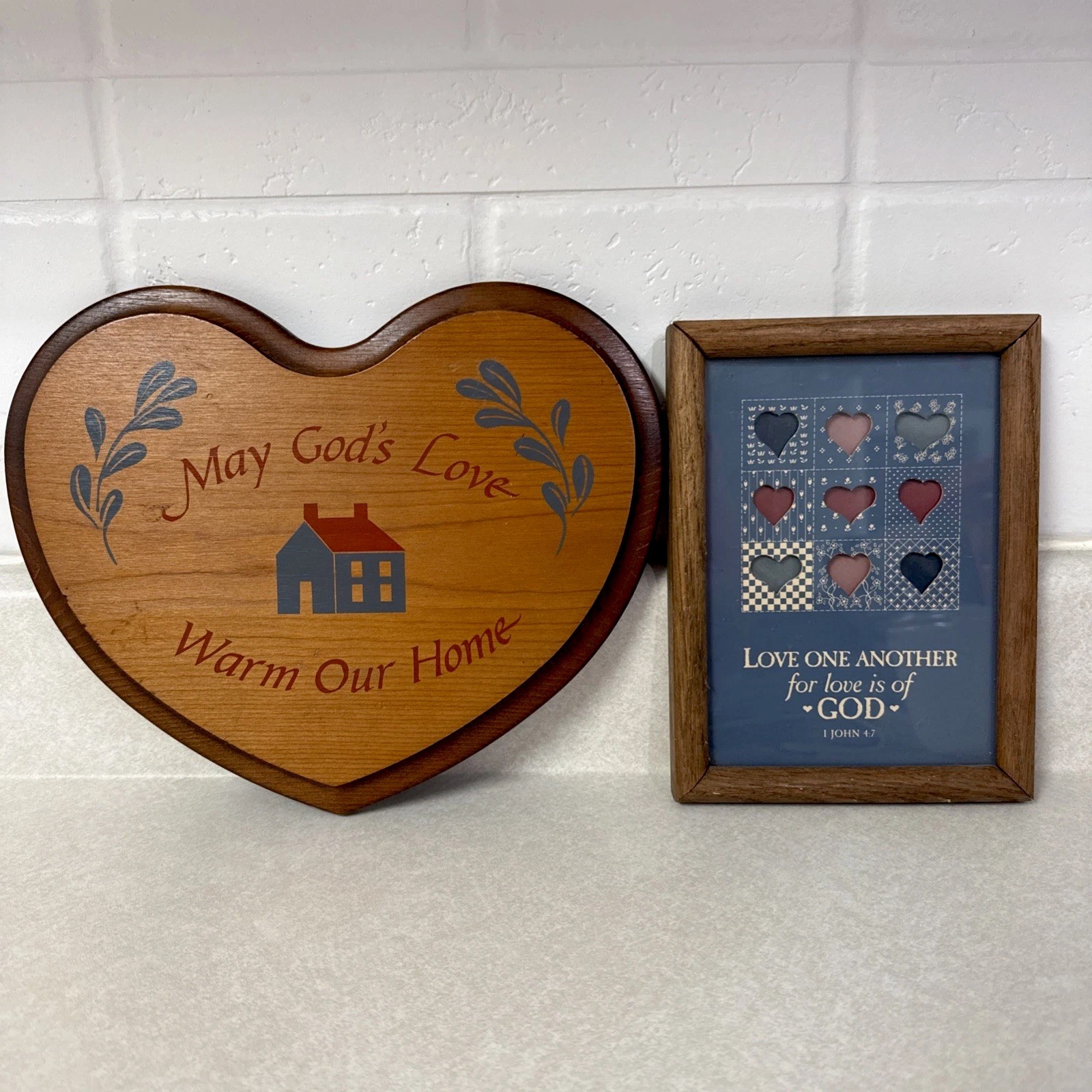 Lot of 2 Wood Wall Cottagecore God Religious Heart Home Love Grandma Gallery