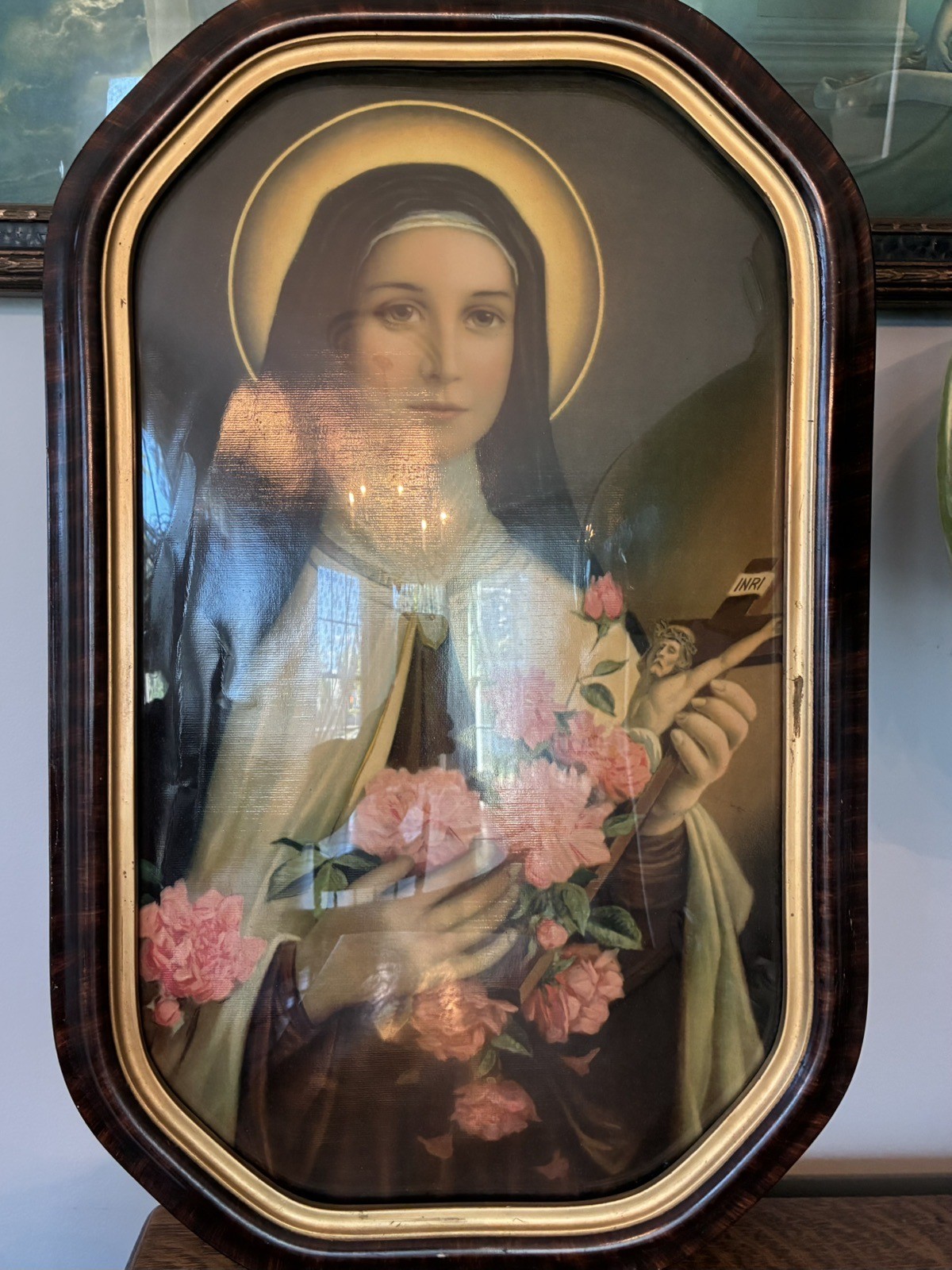St. Theresa of Lisieux Glass Bubble Domed Vintage Framed Art Deco Print