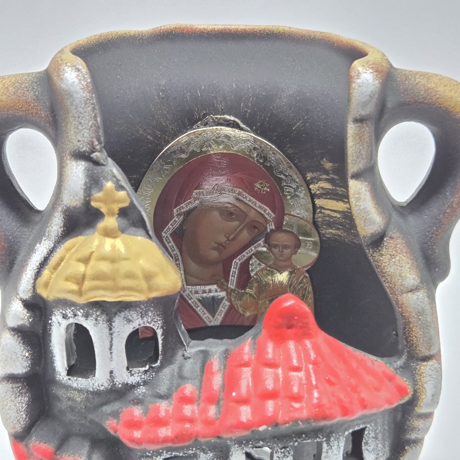 Virgin Mary & Jesus Chapel Ceramic 3D Jar Luminary? Souvenir Hand Painted