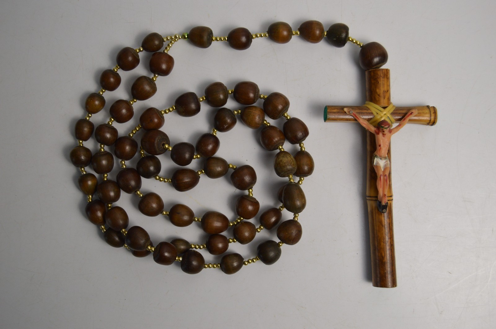 Vintage Rosary Large Catholic Christianity Wood Bamboo Jesus 39″ Church Prayer