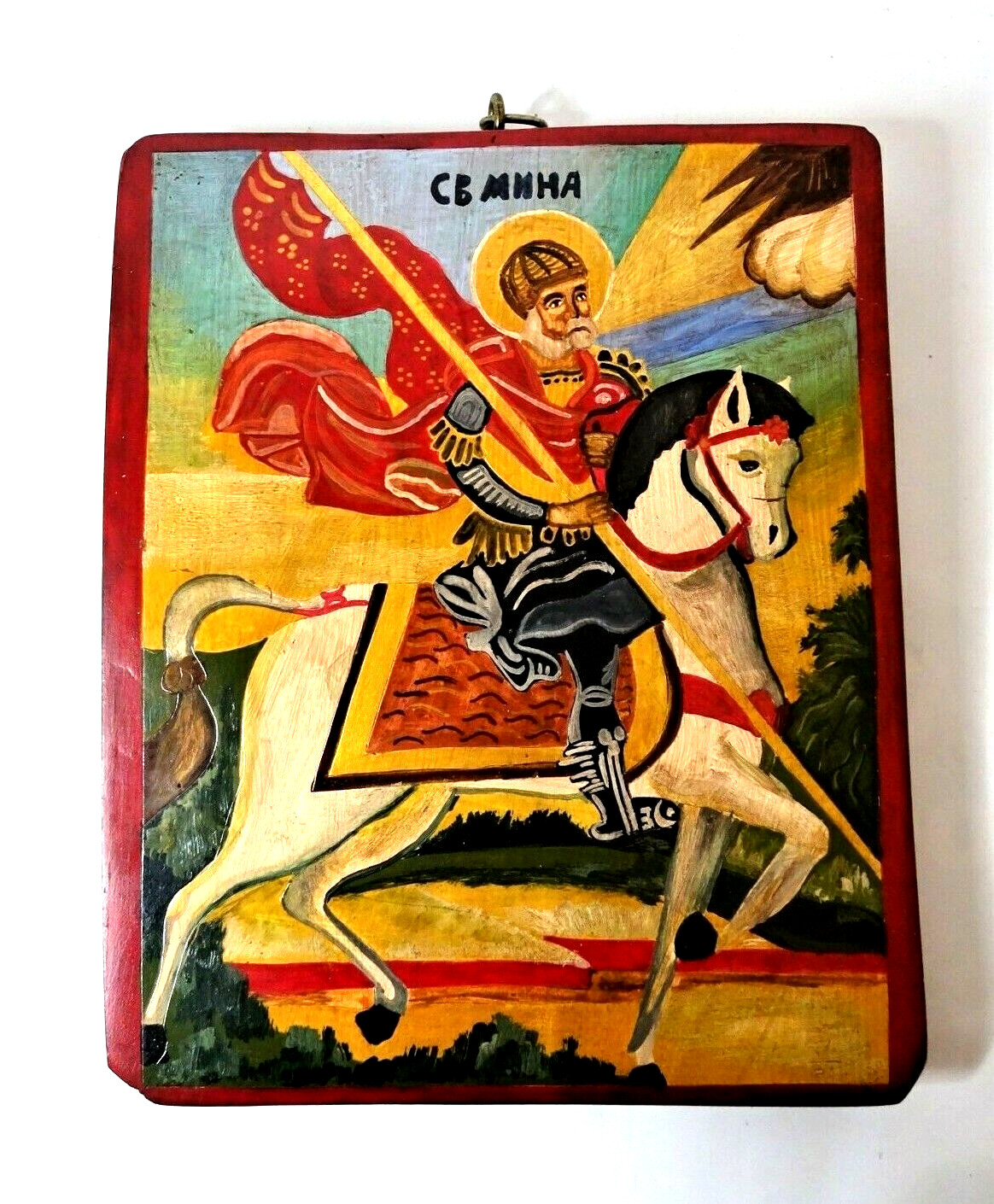 Hand Painted wood Icon Tempera of Saint Minas