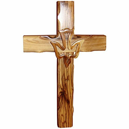 Zuluf Wall Hanging Hand Carved Olive Wood Dove Christian Cross Jerusalem 20cm –