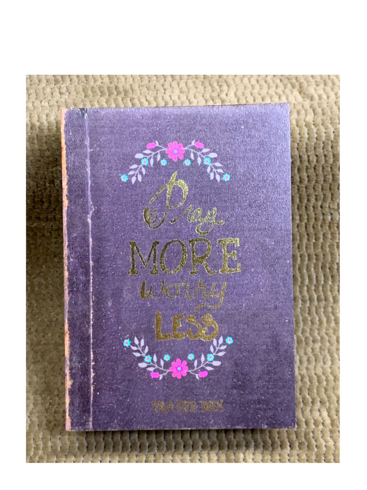 2018 HTF “PRAY MORE WORRY LESS” WOODEN BOX WITH PEN AND PAD INCLUDED