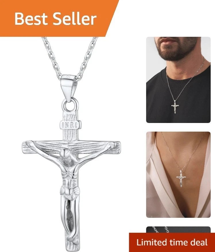 Sterling Silver and Gold Plated Crucifix Pendant Necklace – Gift-Ready Packaging