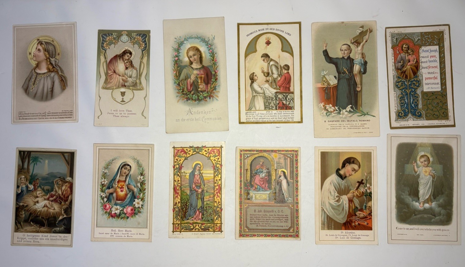 Vintage Prayer HOLY CARDS Lot of 12 1910? German Latin English