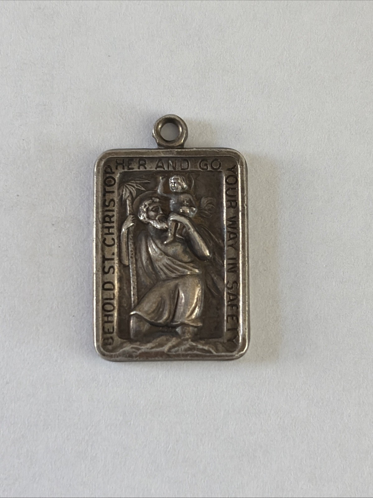 Vintage Sterling Silver St. Christopher Pendant Catholic Rectangle
