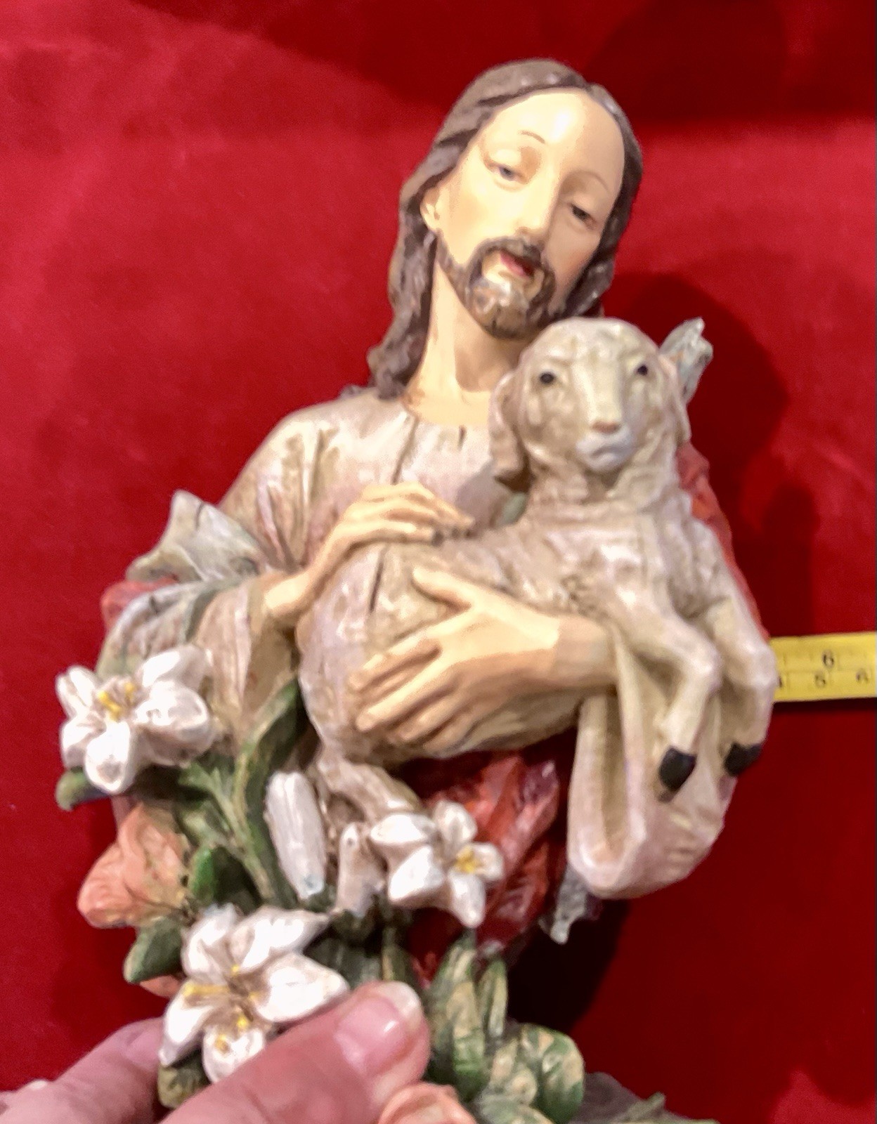 2004 ROMAN INC, JESUS THE GOOD SHEPARD CARVED RESIN PAINTED FIGURINE 10”