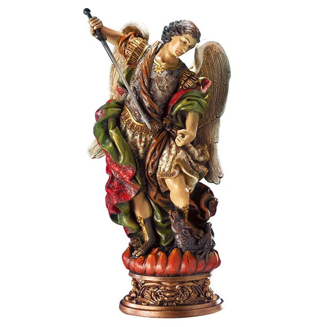 Saint St. Michael Statue With Ornate Base 9.75″ High Resin Indoor Decor New