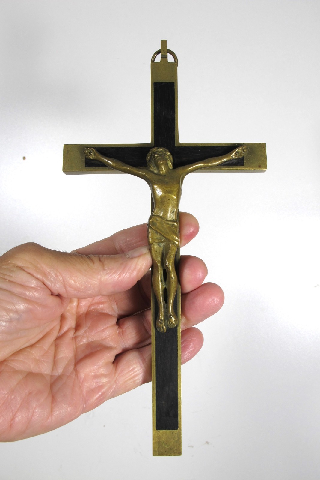 ANTIQUE OBLATES OF BETHANY PECTORAL BRASS EBONY CRUCIFIX CROSS 9 1/2″ INCHES