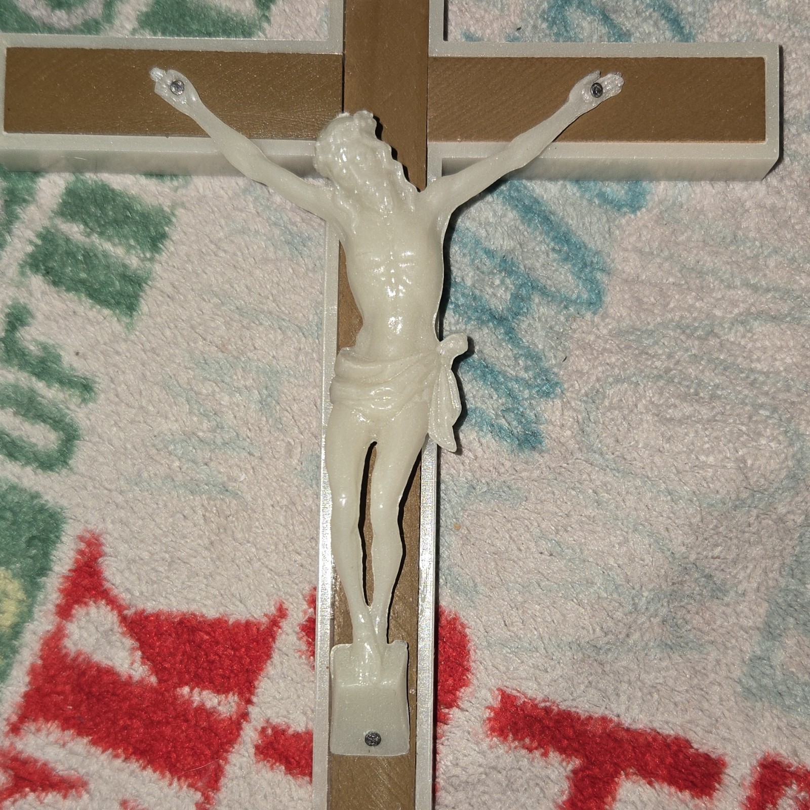 Glow In The Dark Wood and Plastic Crucifix Cross with INRI Plaque, Christian