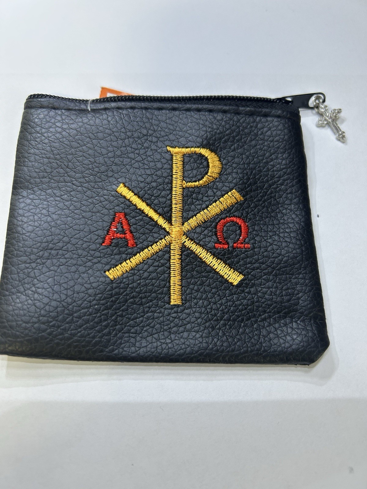 Gold Toned Ave Maria Chi Tho Cross Black Rosary Zippered Case 3.5” Religious