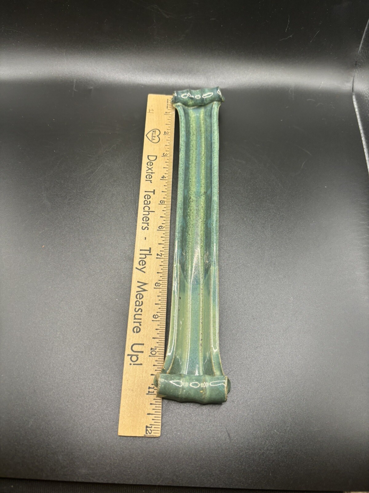 Studio Art Pottery Green Incense Holder Signed Hand Crafted Curved Ends