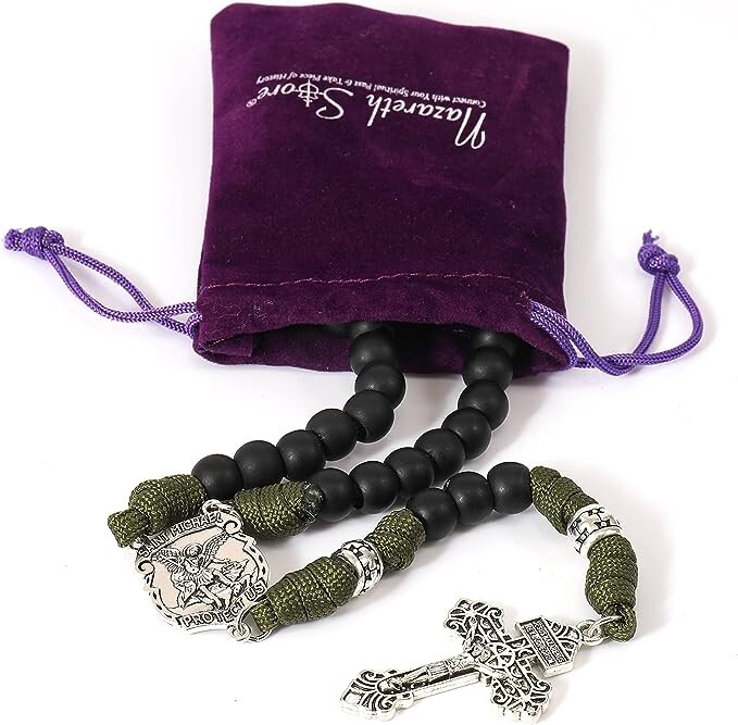 St Michael Paracord Rosary Rugged Beaded Cord Necklace Catholic Pardon Crucifix