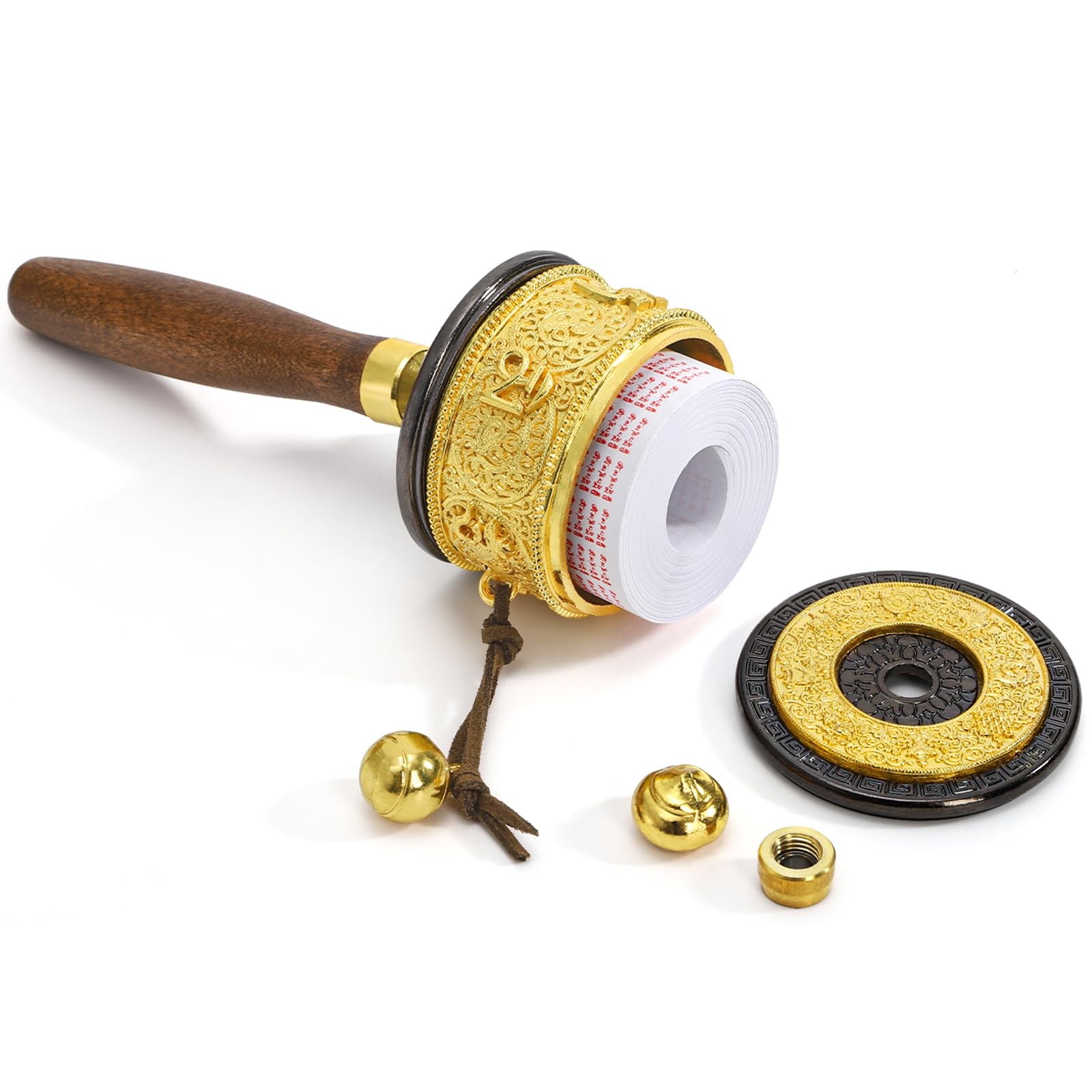 Foraineam Handheld Prayer Wheel with Natural Wood Metallic Accents
