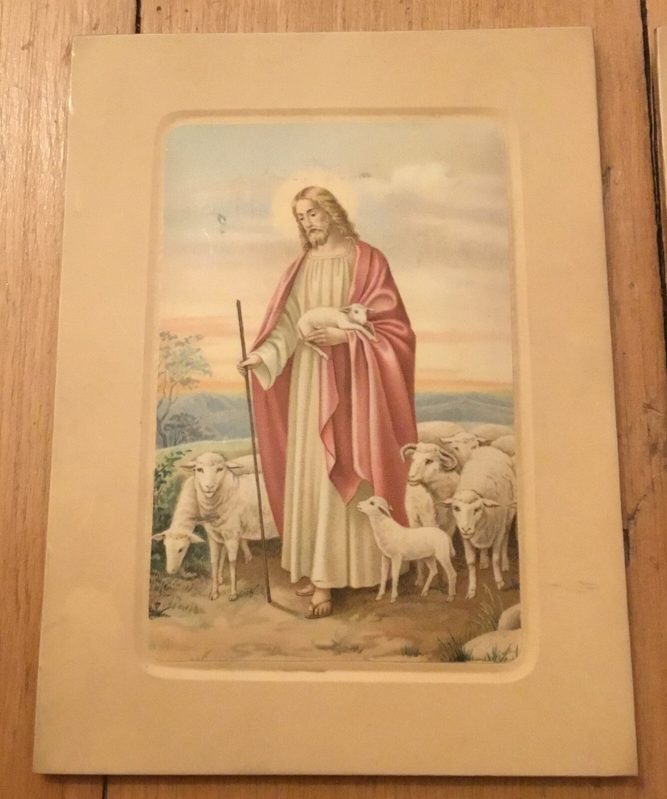 VTG CHRIST GOOD SHEPARD JESUS LAMBS SHEEP RELIGIOUS ART LOT Of 2 AUSTRIA