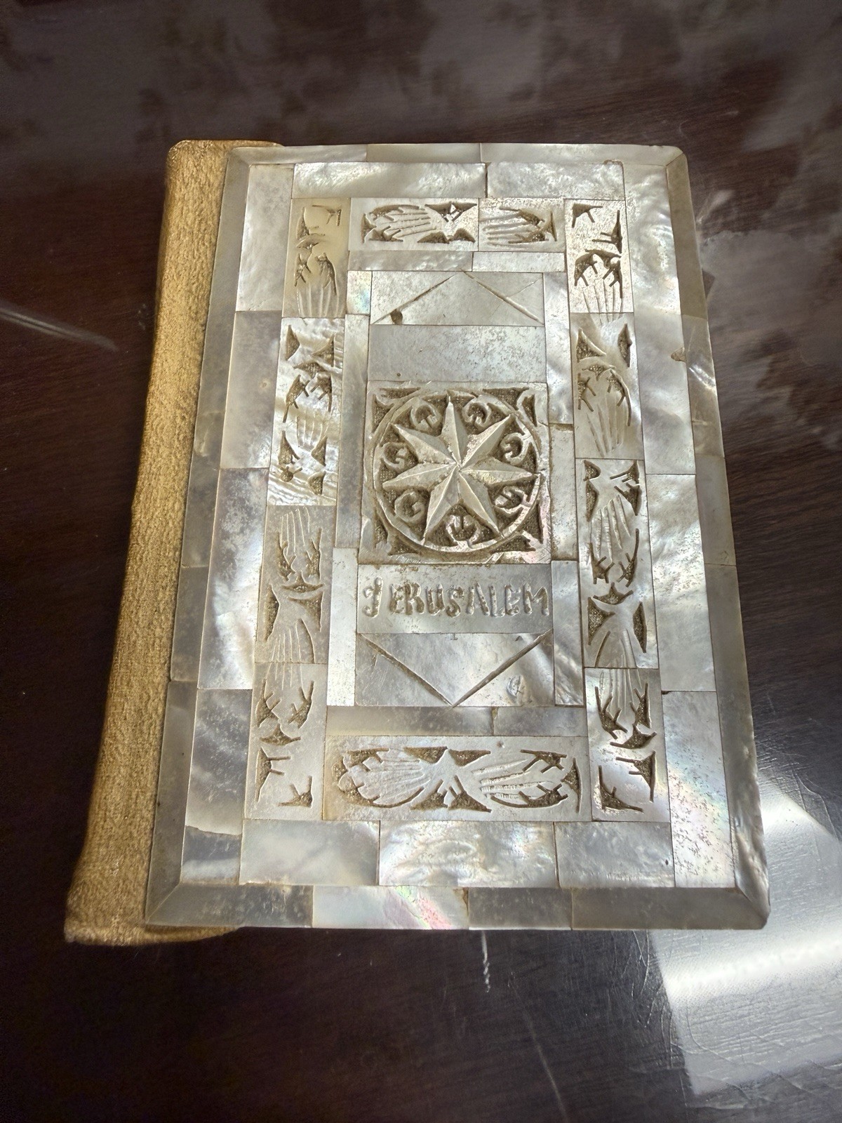 1950 Pocket Size New Testament With Carved Mother Of Pearl Covers, Gilded Edges