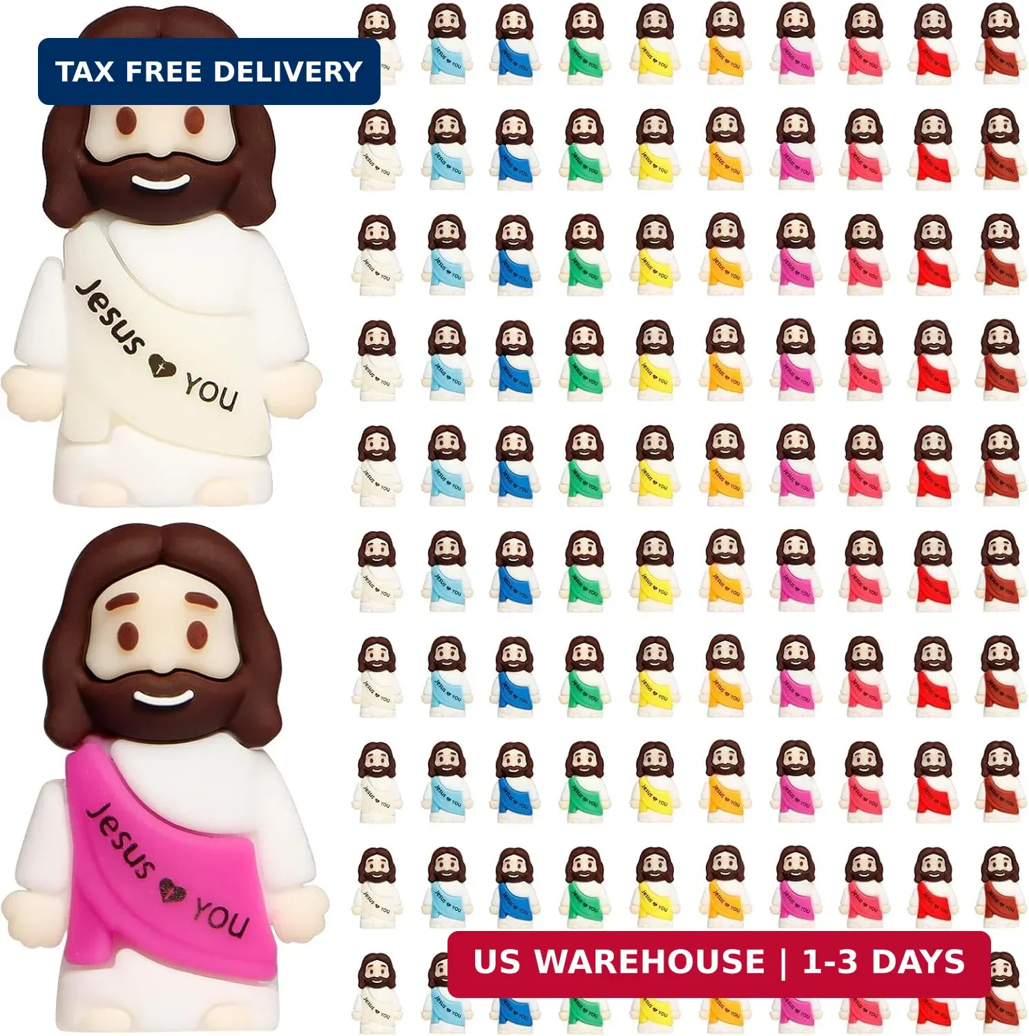 100PCS Little Jesus Figures, 10 Color Tiny Jesus Figurines in Bulk, Mini Jesus F