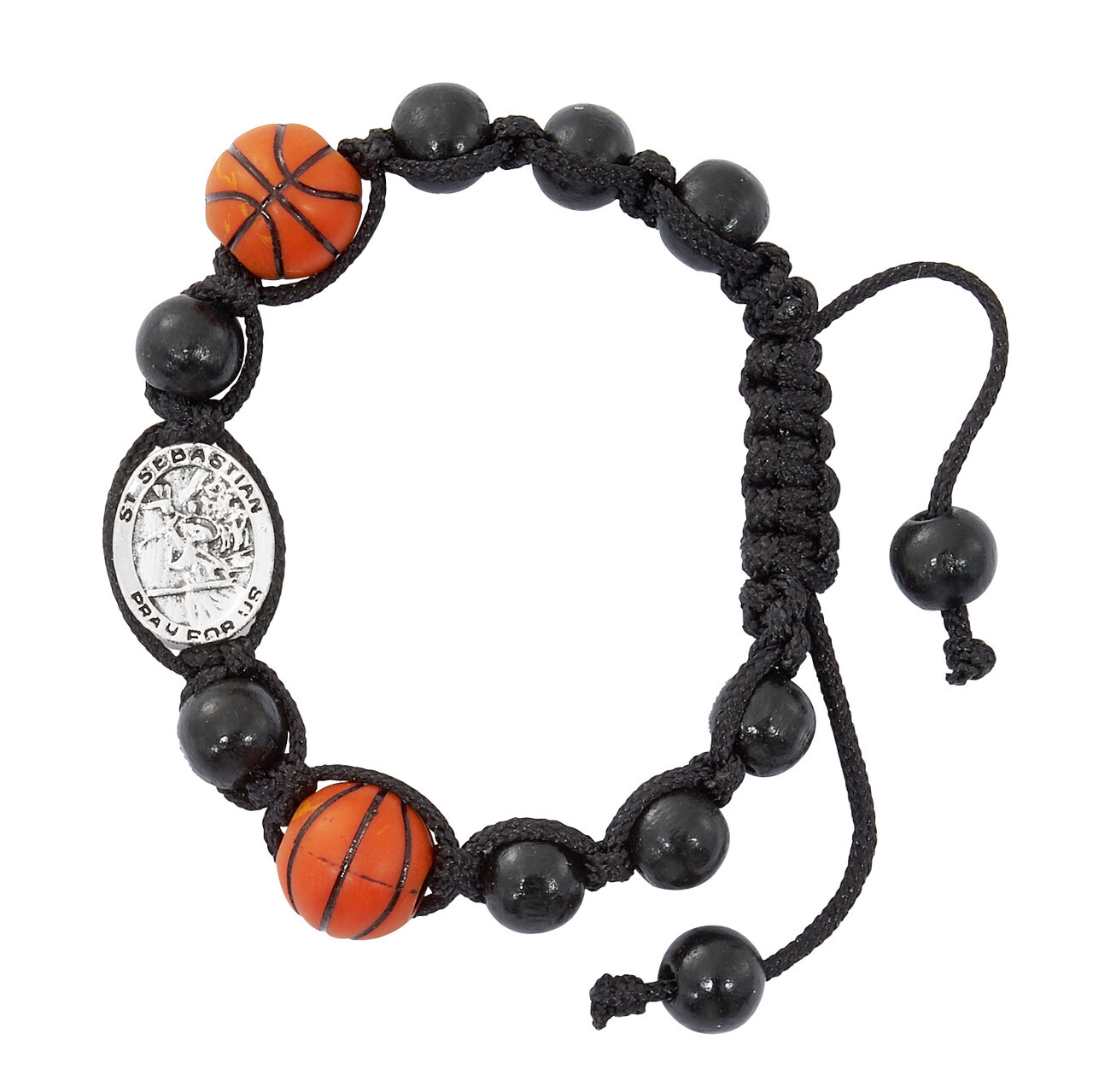 Saint Sebastian Basketball Adjustable Black Corded Wood Catholic Sport Bracelets