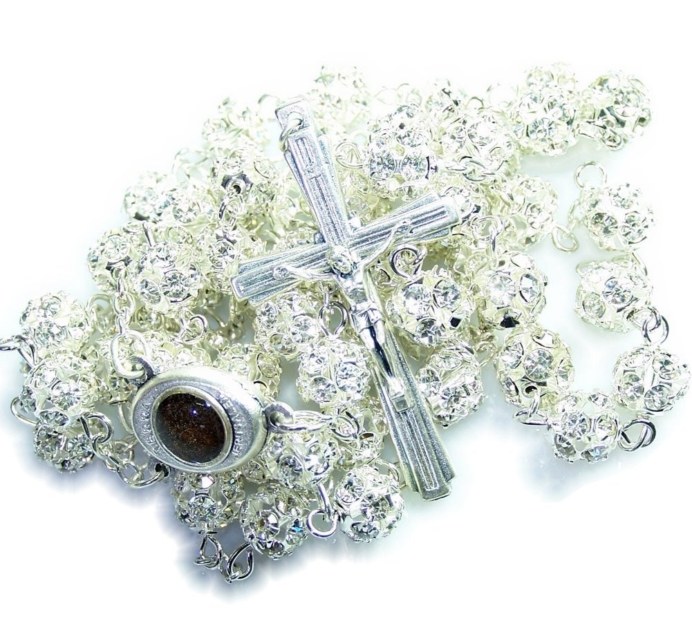 Multi Faceted Swarovski Crystals Rosary – 8mm Crystal Rosary with Silver Tone