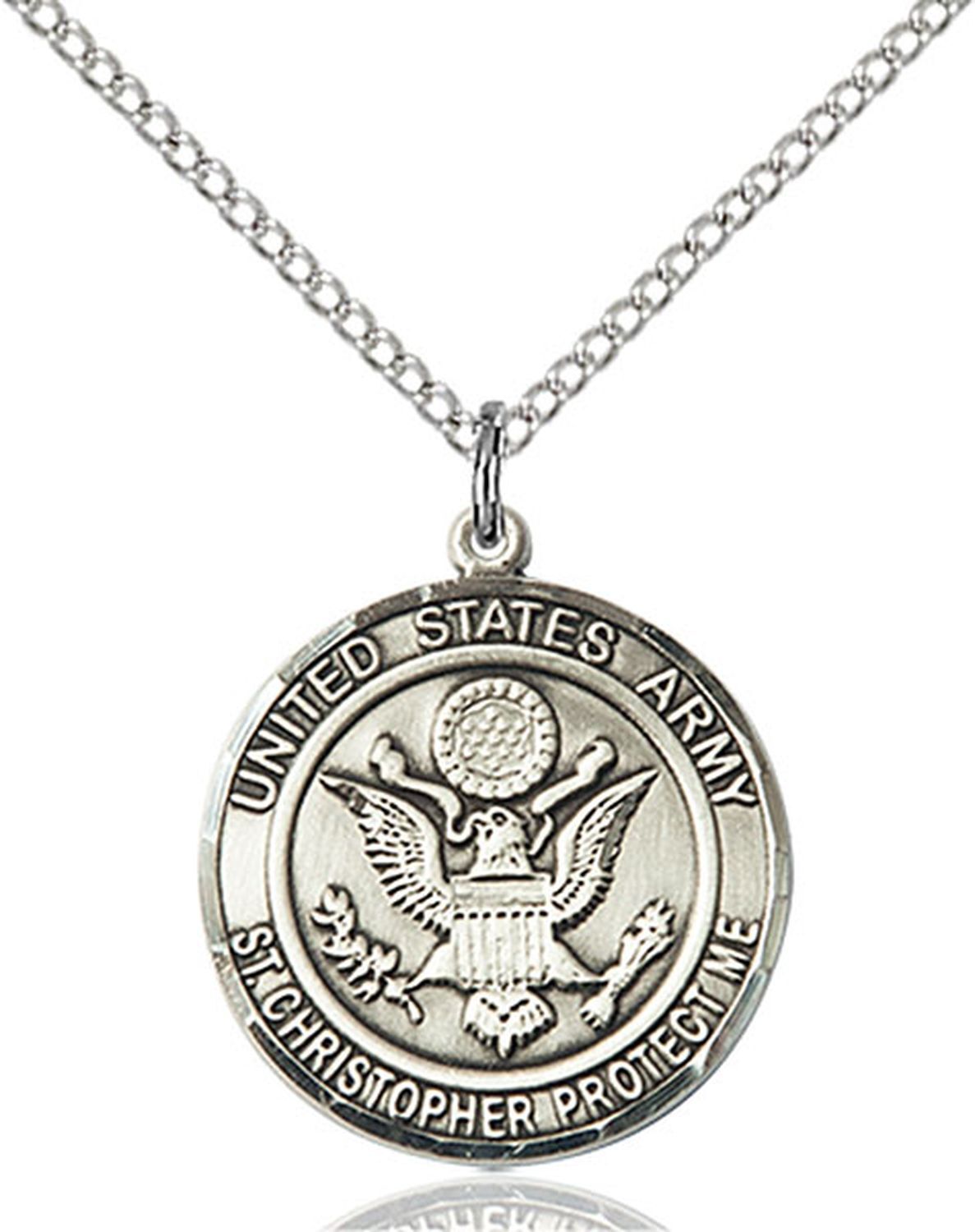 Sterling Silver Army St Christopher Soldier Catholic Pendant Necklace 18″Chain