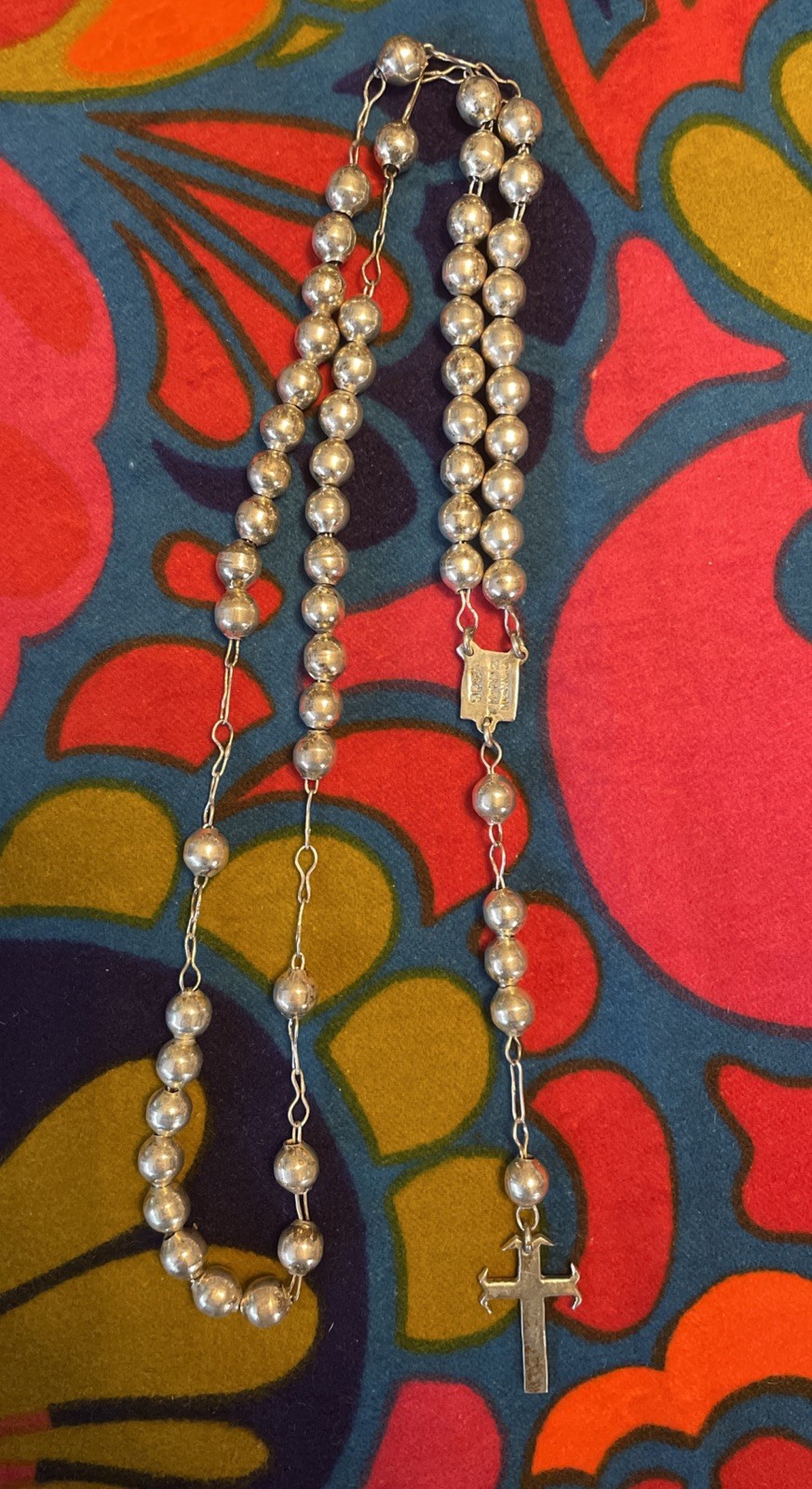 Vintage 925 Sterling Silver Rosary MEXICO 48 Grams 17” Long Taxco TM 222