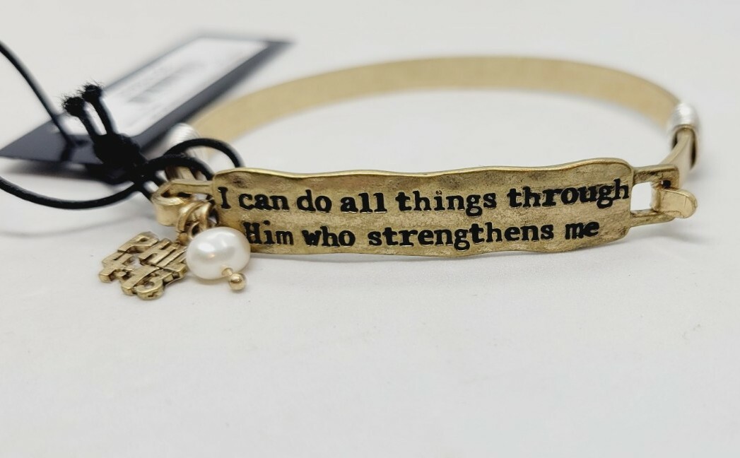 Religious Bangle Charm ID Bracelet Antique Brass Gold Tone PHIL 4:13