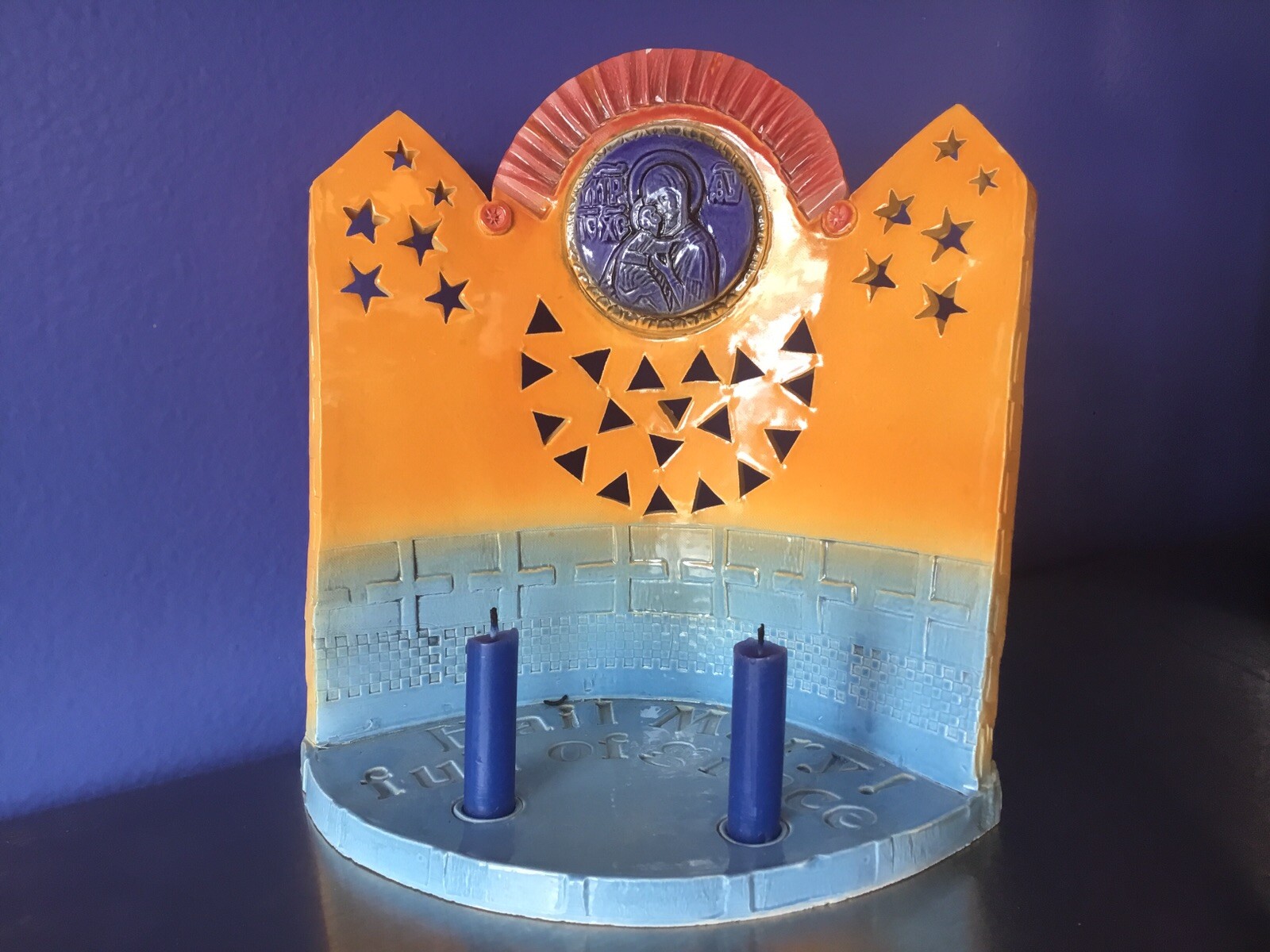 Mother Mary & Jesus Altar & Candle Holder by Patsy Thola Chamberlin Art Pottery