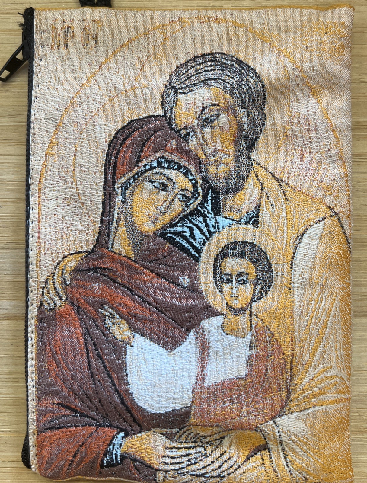 Holy Family Woven Tapestry Rosary Pouch . 6”X4”