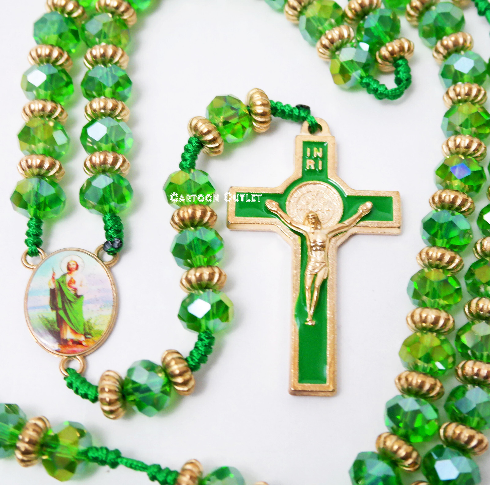 Rosario San Judas Tadeo Cristal Verde Saint Jude Crystal Green St Jude Rosary