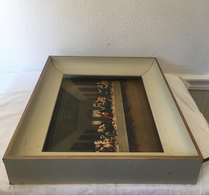 Vintage Last Supper Art Print Jesus Disciples Metal Lighted Box Frame Wall Decor