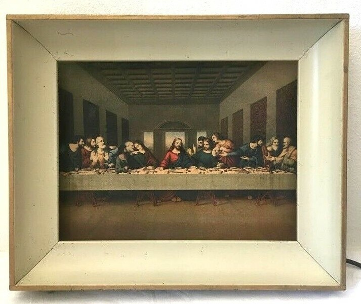 Vintage Last Supper Art Print Jesus Disciples Metal Lighted Box Frame Wall Decor