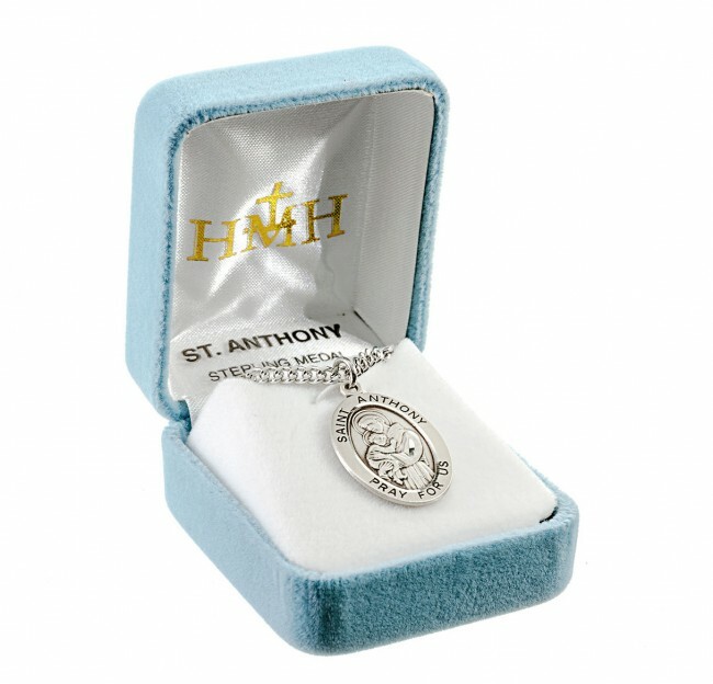 St. Anthony Sterling Silver Medal Necklace, 24 Inch Chain