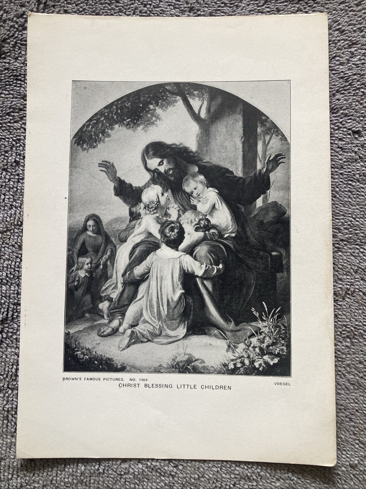 Christ Blessing Little Children Antique Lithograph Print