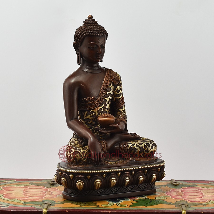 Hand Carved Silver in Oxidation Finish 7.25″ Shakyamuni Buddha Statue
