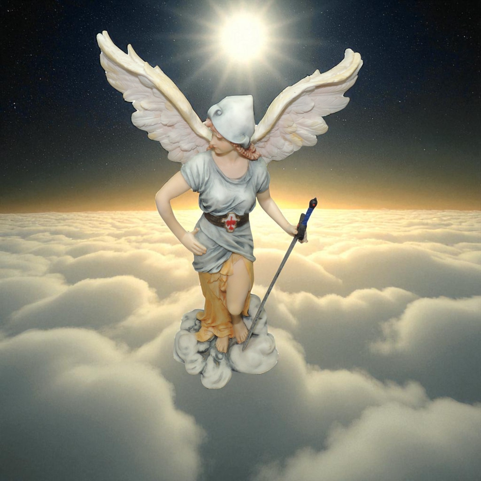 Archangel Gabriel Veronese Statue Hand-Painted Full Color 12″ Wings 2001 Rare