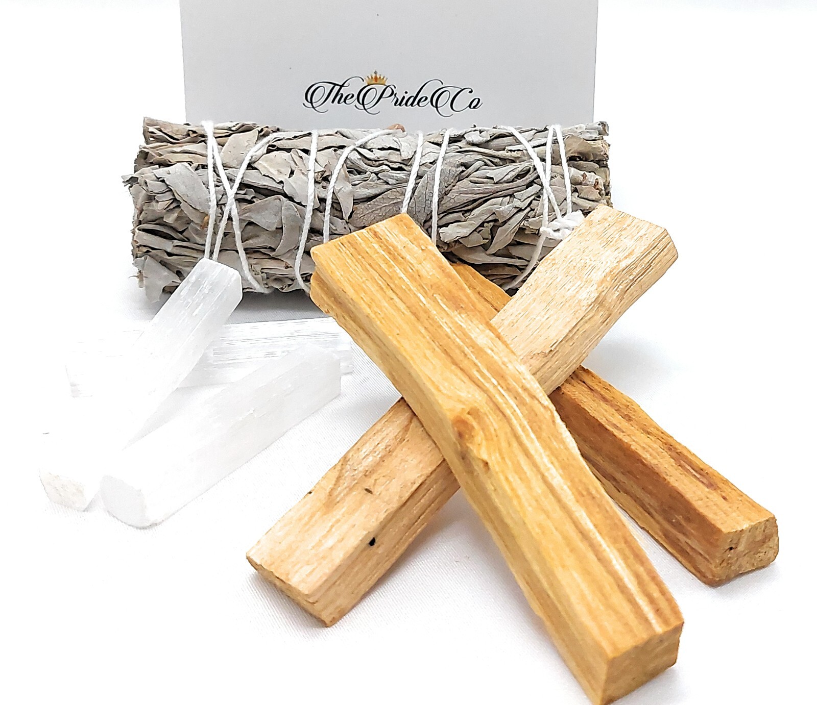 4″ White Sage (1) And Palo Santo Smudge Incense Stick/Wood (3) With Selenite