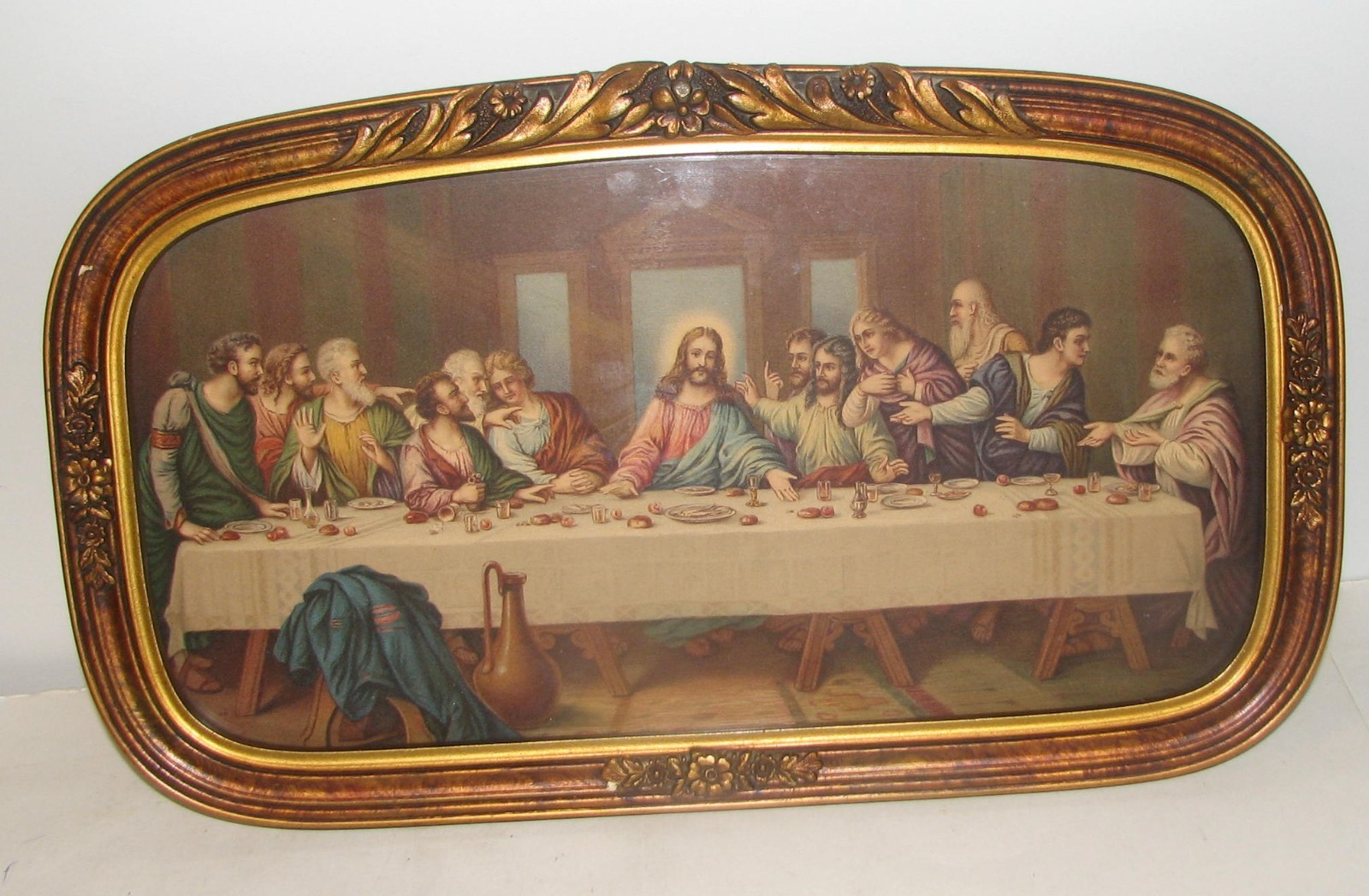 Vintage Last Supper Picture 9″ x 16″ornate frame