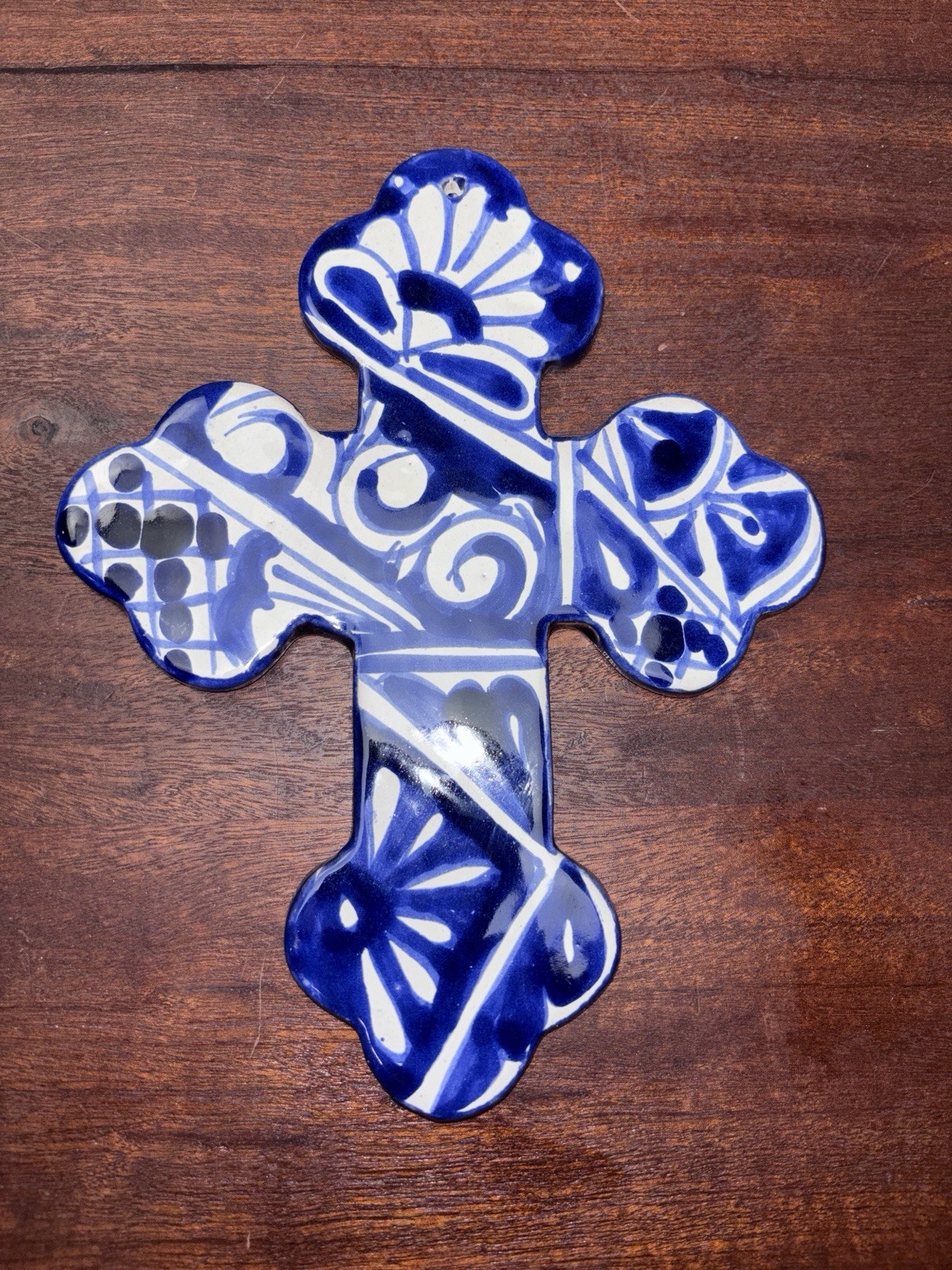 Ceramic Cross Classic Blue & White 8.5”Wall Hanging Art Decor Pottery