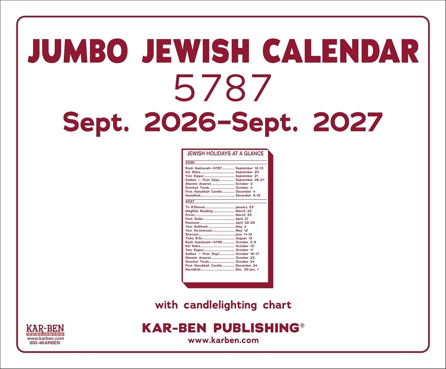 Jumbo Jewish Calendar 2026-27 – Versatile 13-month calendar