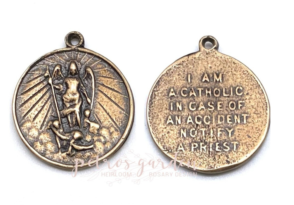 Solid Bronze ST MICHAEL RAYS Medal Antique Vintage Reproduction #PG7111